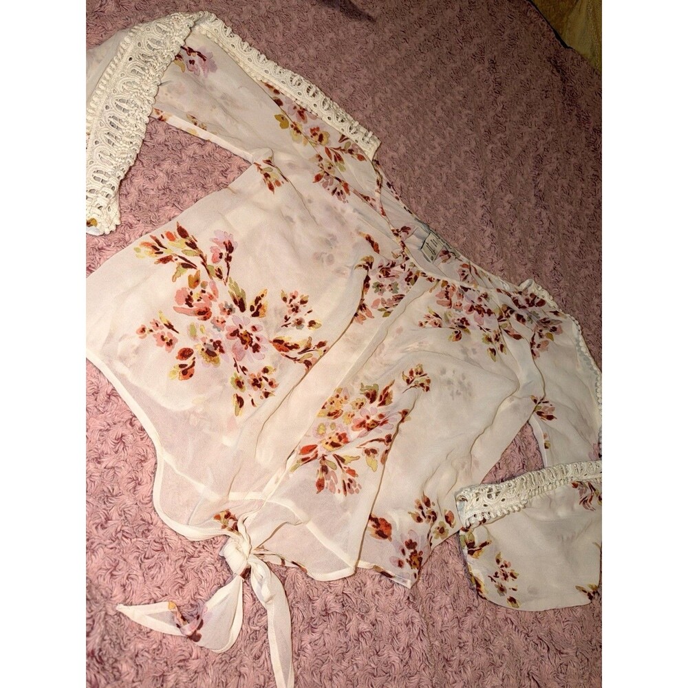 American Rag White Lace Floral Bell Sleeve Sheer Blouses Shirt Top Small